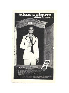 Print Ad Alex Colman Sportswear Newporter Knit Fashion 1970s Monochrome Vintage